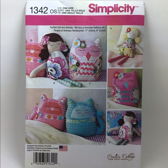 Simplicity Pattern 1342 Stuffed 17” Dolls & 9” Animals - Picture 11 of 11